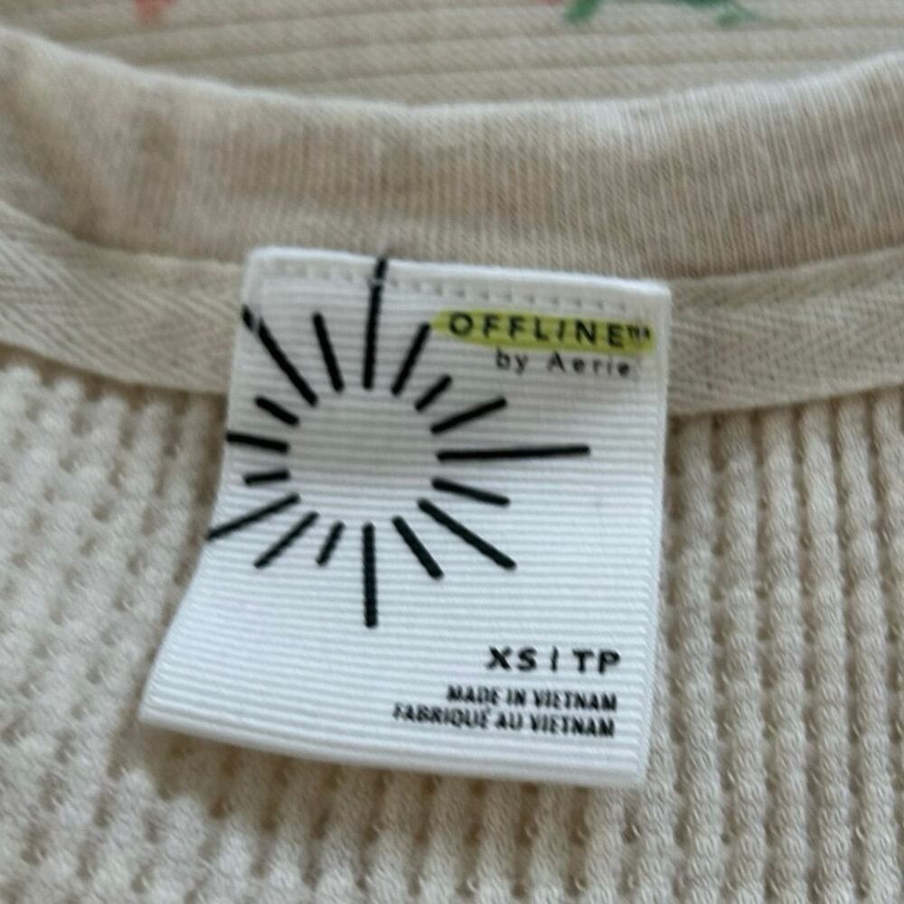 Aerie Oversized Cream Thermal Top Cozy Lounge Boho Minimalist XS - Picture 5 of 7